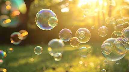 Soap bubble flying in the air in public park wallpaper background