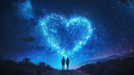 Fototapeta premium Stargazing Couple Under Heart-Shaped Galaxy