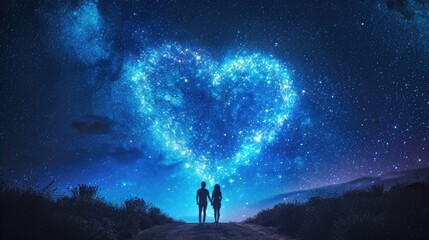 Stargazing Couple Under Heart-Shaped Galaxy