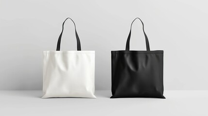 Canvas bag. mockup of fabric tote. Cloth totebag with handle. template of black and white cotton...