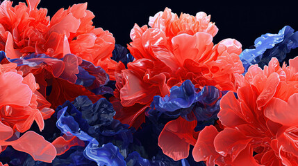 Obraz premium a bunch of red, blue, and purple flowers with water droplets on the petals and petals on the petals.