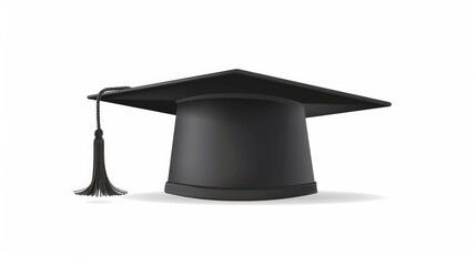 Graduation university or college black cap 3d realistic vector illustration isolated on white background. Element for degree ceremony and educational programs design