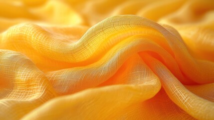 Fototapeta premium a close up of a yellow fabric with a wavy design on it's side and a blurry image of the fabric on the top of the fabric.