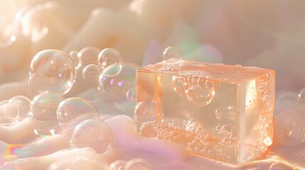 Piece of soap with foam bubble wallpaper background