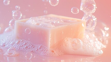 Piece of soap with foam bubble wallpaper background