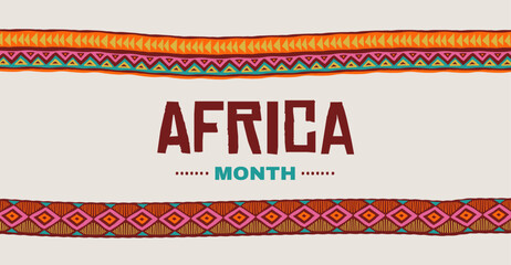 African month, African day banner. Africa patterned design. Colorful background, banner with tribal traditional grunge pattern, elements, concept illustration. Masks, patterns, African symbols and