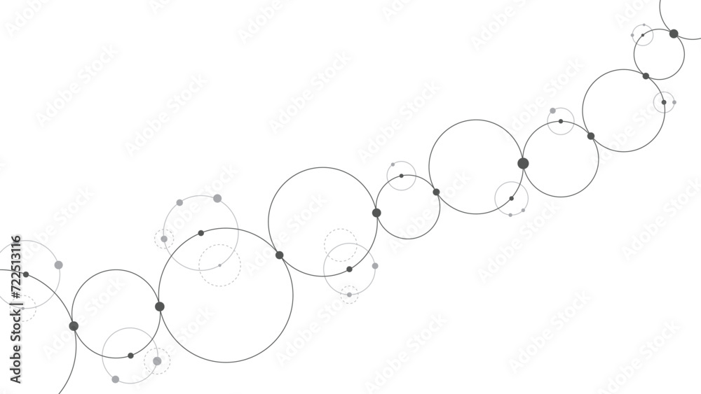 Poster Technology abstract background. Abstract geometric background. Connected circles. Network of circles.