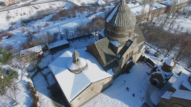 Panorama of Kecharis Monastery and Ripa Sanatorium at winter
