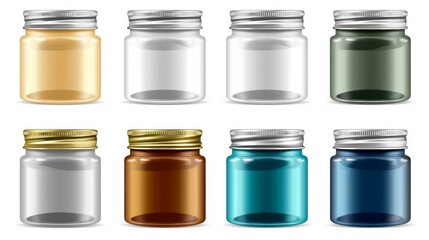 Set of metal screw cap for glass or plastic bottle. Jar lids. Realistic vector illustration isolated on white background - obrazy, fototapety, plakaty