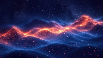  a computer generated image of a mountain range in the night sky with stars in the foreground and in the foreground.