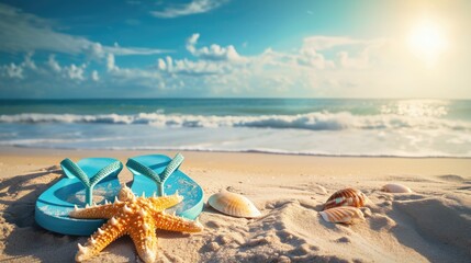Fototapeta na wymiar Shell on sand and summer time