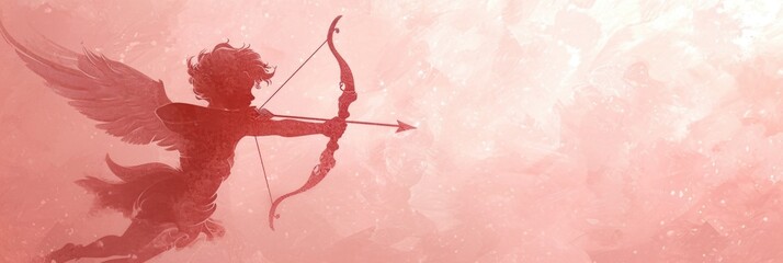 Cupid's Silhouette with Bow and Arrow - obrazy, fototapety, plakaty