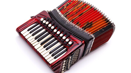 A captivating image showcasing the versatile and enchanting musical instrument, the accordion. Its vivid presence against a white background is perfect for creative projects.