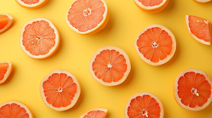 Graphic banner of sliced grapefruit on a yellow background