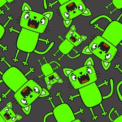 Naklejka premium Cartoon retro animals seamless cats pattern for wrapping paper and fabrics and kids print and party accessories