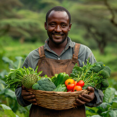 Shot of an attractive African  male farmer carrying a crate of fresh produce