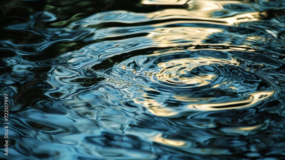 Poster The serene image captures the fluidity of nature as a single drop creates a ripple effect on the calm surface of the water, reflecting the peaceful outdoor surroundings