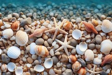 Fototapeta premium seabed with stones, shells and starfish