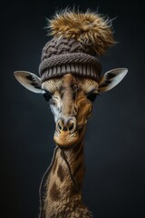 Giraffe's Winter Whimsy: Adorned with a Woolen Hat