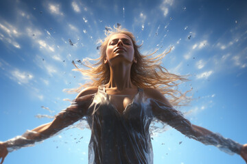 human soul flies to the kingdom of heaven, Glowing light flying angel, God, spiritual religion biblical Christianity Welcomes paradise, pray sky freedom holy sun aura.