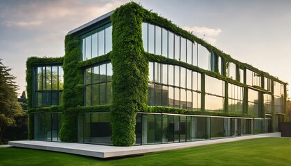 Obraz premium Green architecture showcasing sustainable glass and vertical gardens for eco-friendly environments