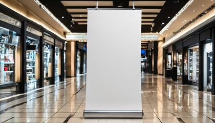 Vertical advertising sign mockup in a mall with empty display space