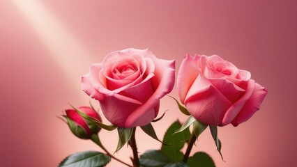 Pink roses on a pink background.Valentine's day.Mother's day.Women's day