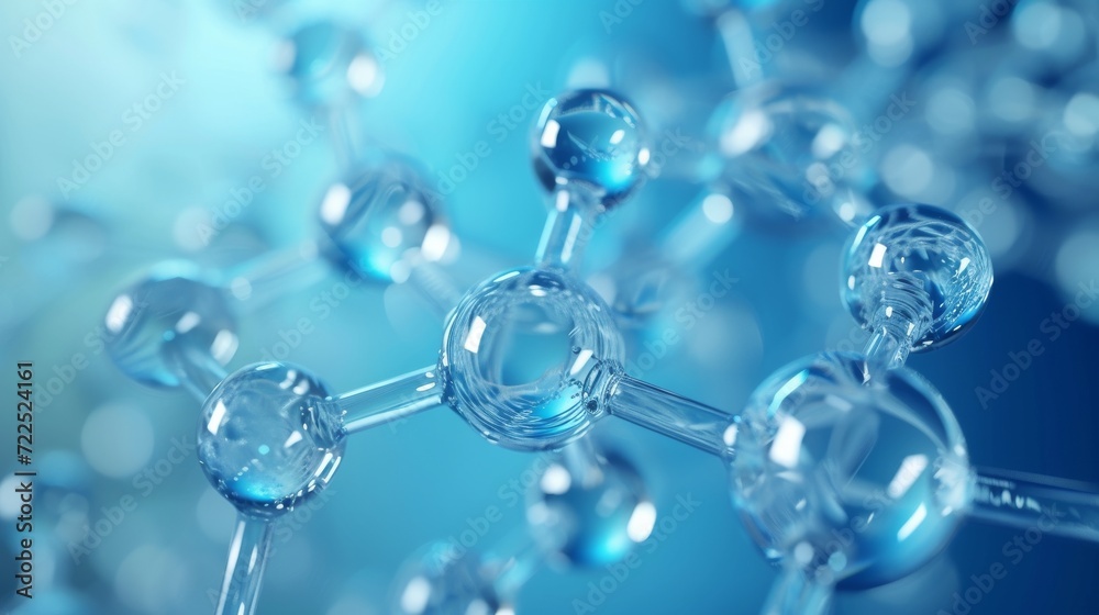 Poster a mesmerizing view of a transparent molecule suspended in a liquid bubble, showcasing the beauty and