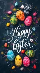 Happy Easter! Banner with easter eggs and calligraphy text 