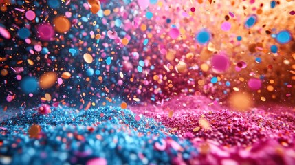  a blurry image of pink and blue confetti on a black and white background with pink and blue confetti sprinkles.