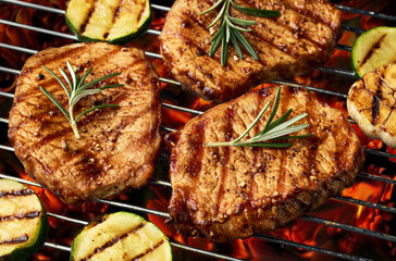 freshly grilled juicy steaks