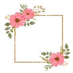 Watercolor pink peonies flower frame