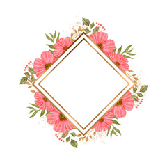 Watercolor pink peonies flower frame