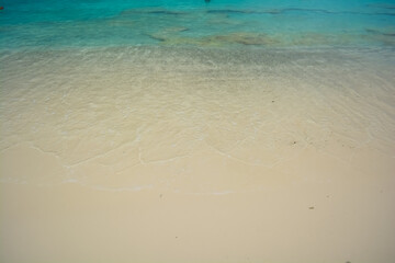Fototapeta na wymiar Clean and clear light blue water of Caribbean sea. 