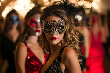 Fototapeta premium Elegant masquerade ball with mysterious guests in costume