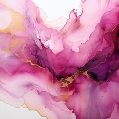 watercolor stains, splashes, blots, waves in soft magenta with gold veins 