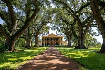 Fototapeta na wymiar Grand southern plantation with antebellum architecture and oak alleys