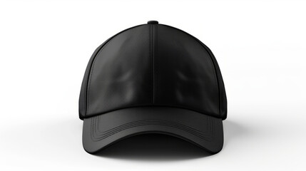 Blank black cap in front view, mockup, white background