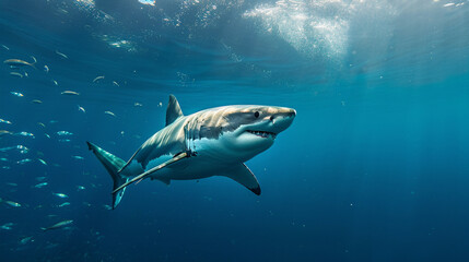 Great white shark underwater view. White shark marine predator big. Generative Ai
