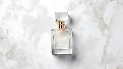 Glass luxury perfume bottle mockup template on a light marble background. - obrazy, fototapety, plakaty