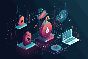 Defending Against Cybersecurity Threats: Illustration of Techniques and Strategies to Counter Phishing, Malware, and Supply Chain Attacks in the Digital World. - obrazy, fototapety, plakaty