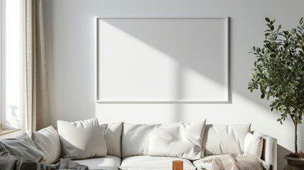 big white blank poster mockup in a minimalistic frame horizontal orientated 
