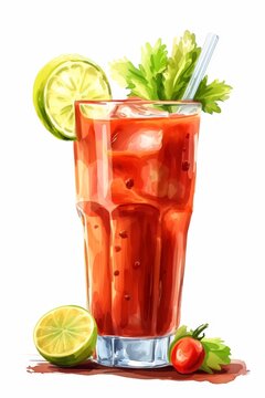 digital painting fabulous bloody mary cocktail, white background
