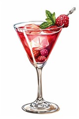 digital painting fabulous cosmopolitan cocktail, white background