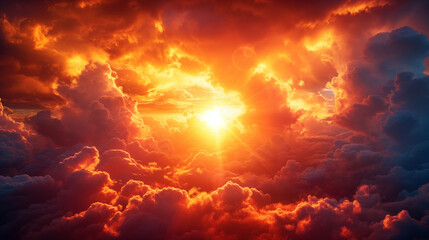 Bright Sunlight Shining Through Orange and ref Clouds