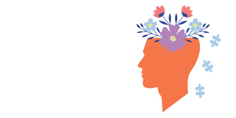 Mental health. The concept of psychological help and therapy, mental health care. Vector illustration.