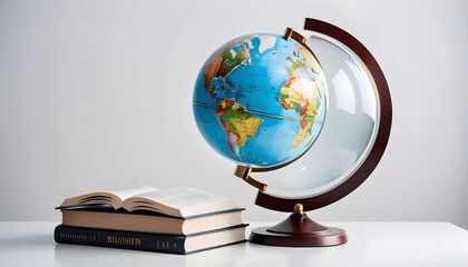 Globe and geography books, front view