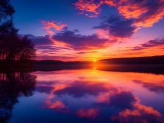 Fototapeta premium sunset over the river in evening