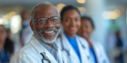 Older African American Doctor with Staff doctor in hospital created with Generative AI Technology, ai, generative