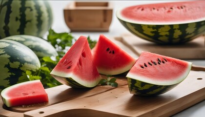 Sliced watermelon on a wooden cutting board